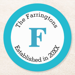 Passen getrouwd of gevestigde familiemonogram AQUA Ronde Kartonnen Onderzetter
