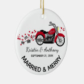 Passen getrouwd op motorfietsen Weddenschap met fo Keramisch Ornament (Rechts)