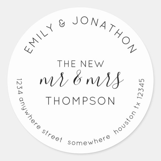 Passen getrouwd Retourneren Naam Adres Zwart Wit Ronde Sticker (Voorkant)