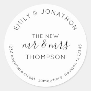 Passen getrouwd Retourneren Naam Adres Zwart Wit Ronde Sticker