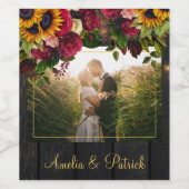 Passen getrouwd rustieke zonnebloem en rozen bruil wijn etiket (Enkel label)