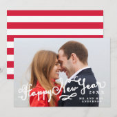 Passen getrouwd Script Happy New Year Holiday Phot Feestdagenkaart (Voorkant / Achterkant)