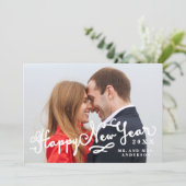 Passen getrouwd Script Happy New Year Holiday Phot Feestdagenkaart (Staand voorkant)