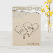 Passen getrouwd strandharten in zand met surf kaart (Gele Bloem)