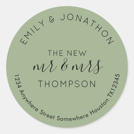 Passen getrouwd Terugkeer Naam Adres Groen Ronde Sticker (Voorkant)