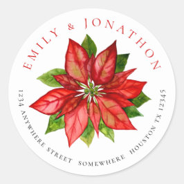 Passen getrouwd Terugkeernaam Adres Poinsettia Wed Ronde Sticker