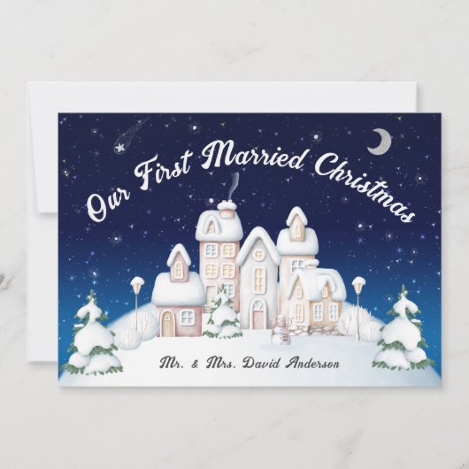 Passen getrouwd trouwden voor het eerst met kerstf feestdagenkaart (Voorkant)