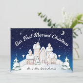Passen getrouwd trouwden voor het eerst met kerstf feestdagenkaart (Staand voorkant)