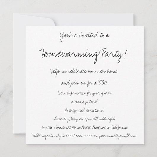 Passen getrouwd, uitnodiging van de Housewarming (Achterkant)