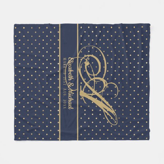 Passen getrouwd van de Monorgam Navy Blue Gold Pol Fleece Deken (Voorkant (Horizontaal))