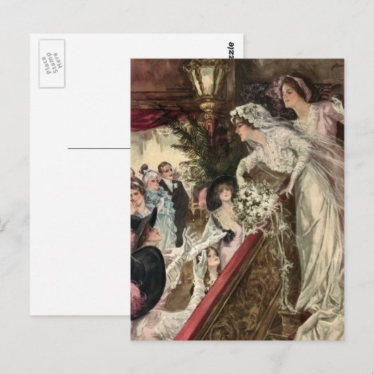  Passen getrouwd, Victoriaans bride Tossing Bouque Briefkaart (Voorkant / Achterkant)