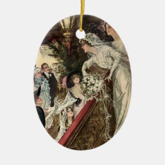  Passen getrouwd, Victoriaans bride Tossing Bouque Keramisch Ornament (Voorkant)