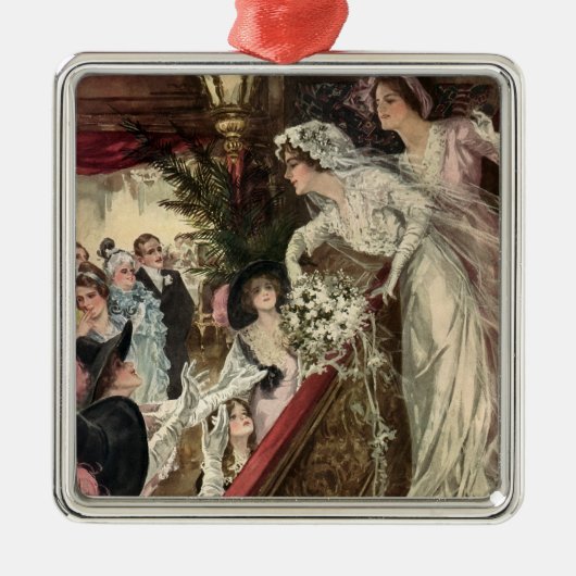  Passen getrouwd, Victoriaans bride Tossing Bouque Metalen Ornament (Voorkant)