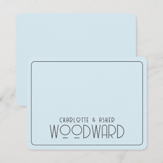 Passen getrouwd voor bruiloft Blue Embossed Linen Notitiekaartje (Voorkant / Achterkant)