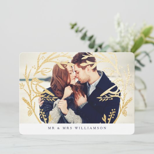 Passen getrouwd voor Regal Gold Bird & Branch Mono Feestdagenkaart (Staand voorkant)