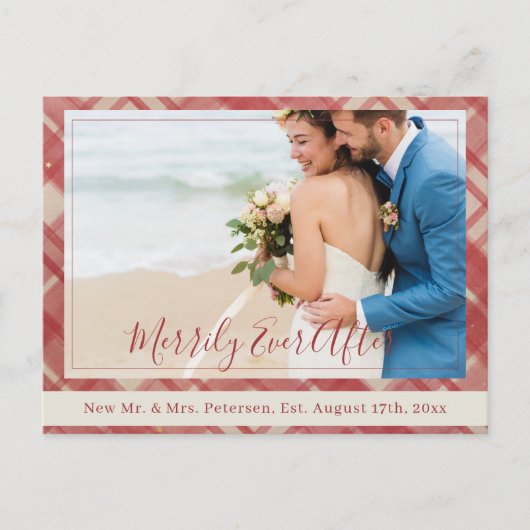 Passen getrouwd vrolijk ooit na rode kerstfoto feestdagenkaart (Voorkant)