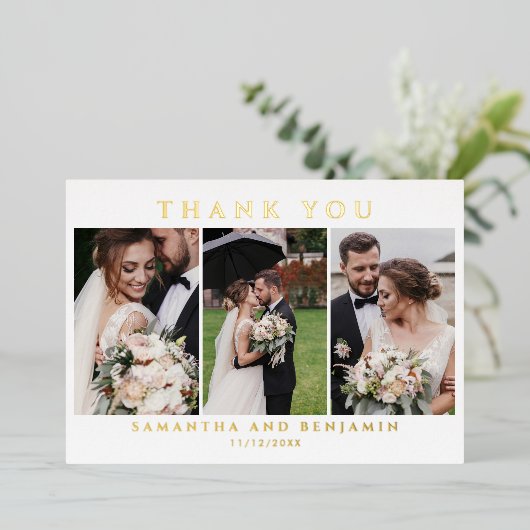 Passen getrouwd Weddenschap Foto Collage Hartelijk Folie Uitnodiging (Staand Voorkant)