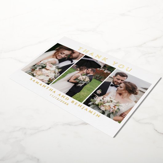 Passen getrouwd Weddenschap Foto Collage Hartelijk Folie Uitnodiging (Gedraaid)
