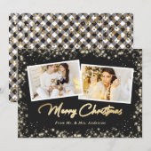 Passen getrouwd Zwart Wit Goud Plaid Foto Kerstmis Feestdagenkaart (Voorkant / Achterkant)