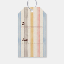 Passend, gedempte roze, gele en blauwe gestreepte cadeaulabel