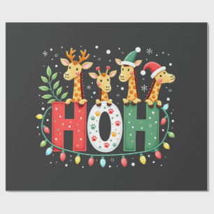 Passende Kerstmis Kerstman Hoed Ho Ho Ho Giraffe A Cadeaupapier