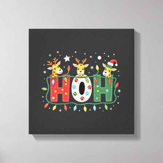 Passende Kerstmis Kerstman Hoed Ho Ho Ho Giraffe A Canvas Afdruk (Voorkant)