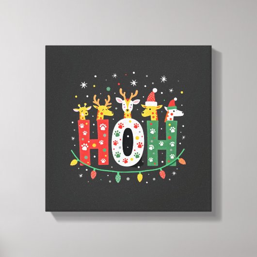 Passende Kerstmis Kerstman Hoed Ho Ho Ho Giraffe A Canvas Afdruk (Voorkant)