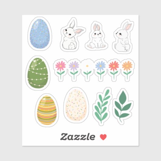 Passet, Bunnies, Eieren, Bloemen Sticker (Vel)