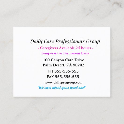 Passie Bloem daar om u te helpen zorgverlener Visitekaartje (Achterkant)