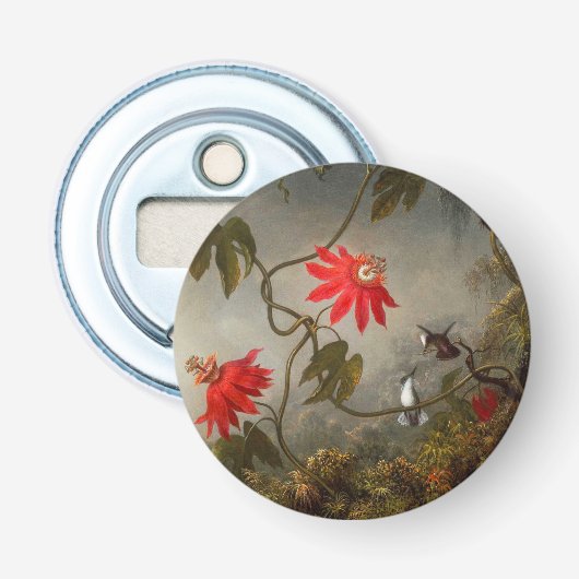 Passie Bloemen met kolibries Kop Button Flesopener (Voorkant)