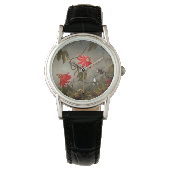 Passie Bloemen met kolibries Kop Horloge (Voorkant)