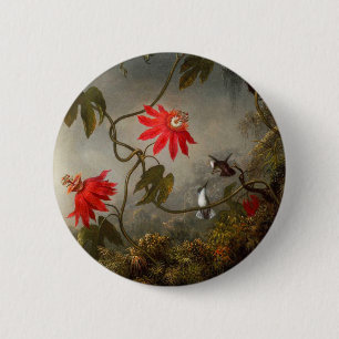 Passie Bloemen met kolibries Kop Ronde Button 5,7 Cm