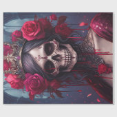 Passie & Pijn, Dark Queen. Gotische schedel & Roze Cadeaupapier (Vlak)