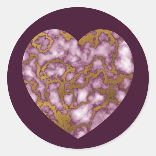 Passie Roze en Goud Marmeren Textuur Hart Ronde Sticker (Voorkant)