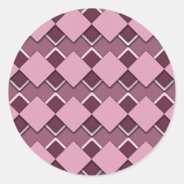 Passie Roze Vierkant en Diamant Geruit Patroon Ronde Sticker