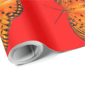 Passie vlinder sinaasappel rood cadeaupapier (Rol Hoek)