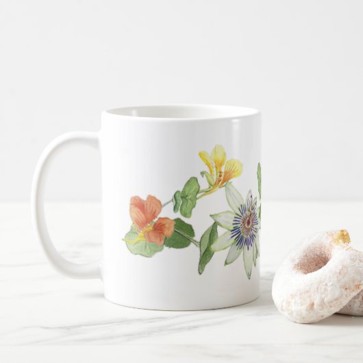 Passiebloem, Nasturtium en Morning Glories Koffiemok (Met donut)