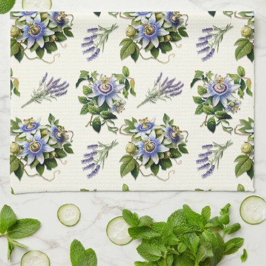 Passiebloem Sage Ecru Bloemen Keuken Schotel Handd Theedoek (Gevouwen)