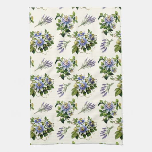 Passiebloem Sage Ecru Bloemen Keuken Schotel Handd Theedoek (Verticaal)