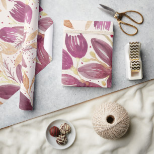 Passiebloemen, Aquarel Bordeaux en Goud Cadeaupapier