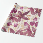 Passiebloemen, Aquarel Bordeaux en Goud Cadeaupapier (Uitgerold)