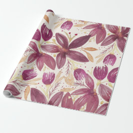 Passiebloemen, Aquarel Bordeaux en Goud Cadeaupapier