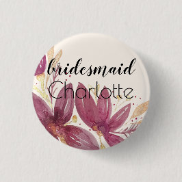 Passiebloemen, Aquarel Bordeaux en Goud Ronde Button 3,2 Cm