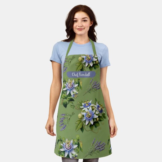 Passiebloemen Sage Groene Bloemen Gepersonaliseerd Schort (Gedragen)