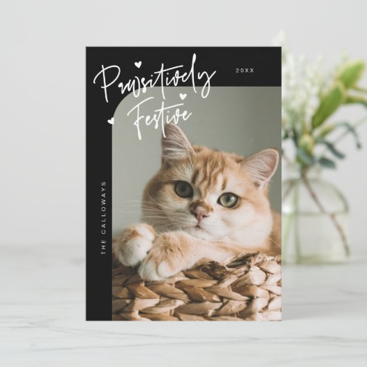 Passief feestelijke kattenfoto Black Christmas Feestdagenkaart (Staand voorkant)