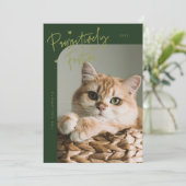 Passief Feestelijke Kattenfoto Groene Kerst Feestdagenkaart (Staand voorkant)