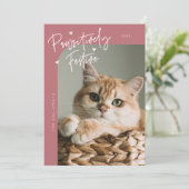 Passief feestelijke kattenfoto Roze Kerst Feestdagenkaart (Staand voorkant)