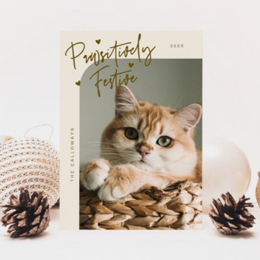 Passief feestelijke kattenfotocrème Kerstmis Feestdagenkaart