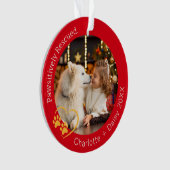 Passief geredde hond foto rood ornament (voorkant)