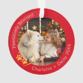Passief geredde hond foto rood ornament (achterkant)